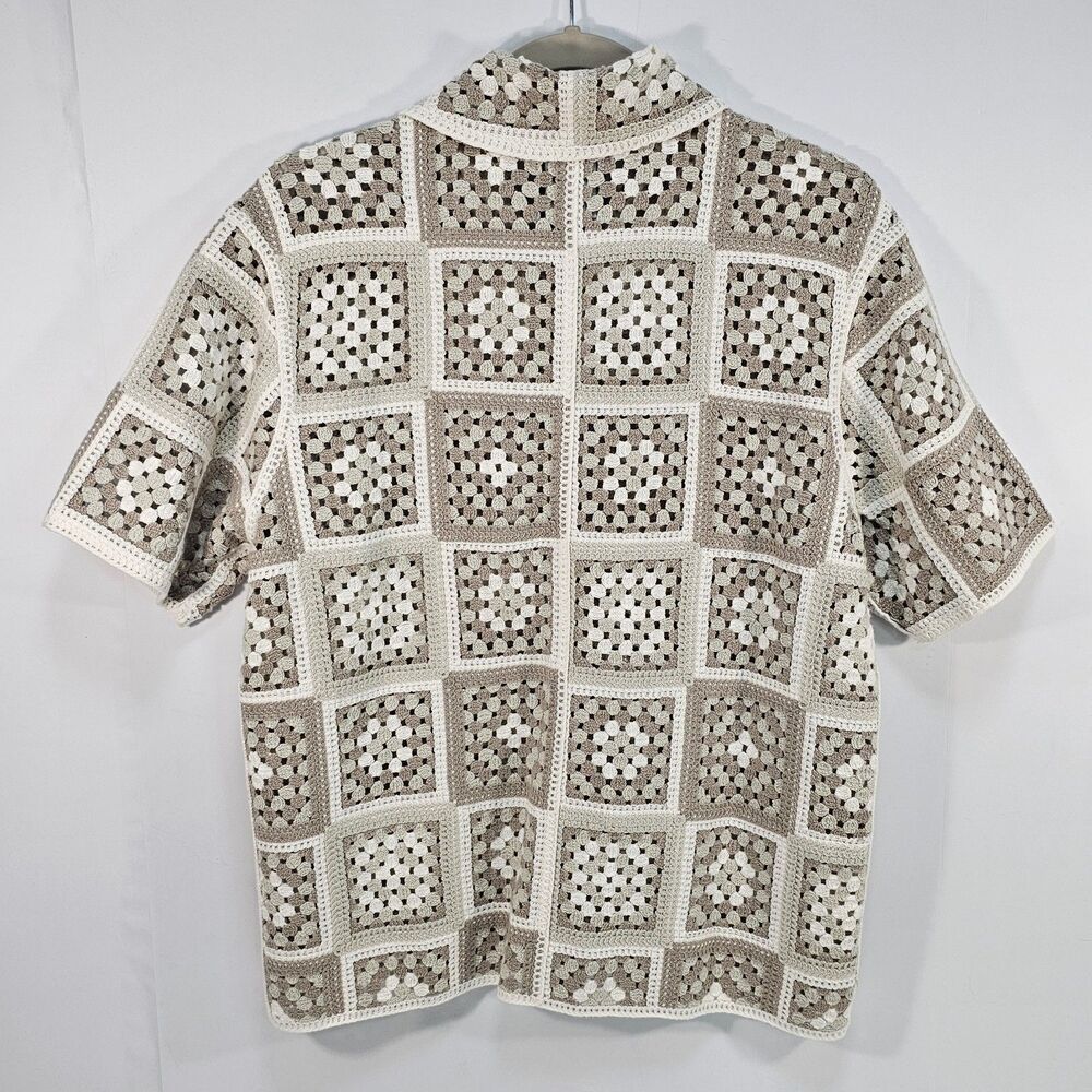 Abercrombie & Fitch Granny Square Crochet Button Shirt Men’s Small - Picture 3 of 7